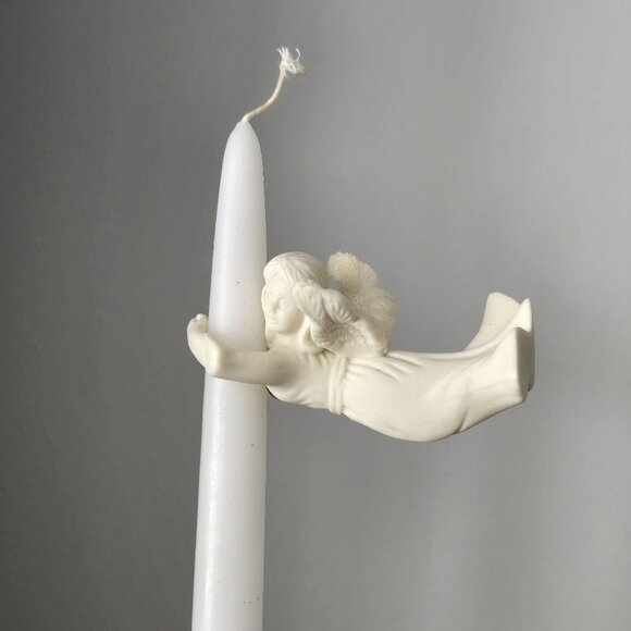 Vintage Candle Climber set of 2 Angels in Original Box Ceramic Candle Hugger - Picture 1 of 10